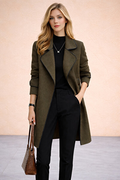 Toridas Palton de damă din cașmir kaki cu cordon