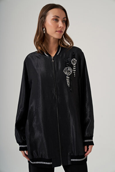 Nuss Stone Embellished Detail Cap Jacket 6038 Black