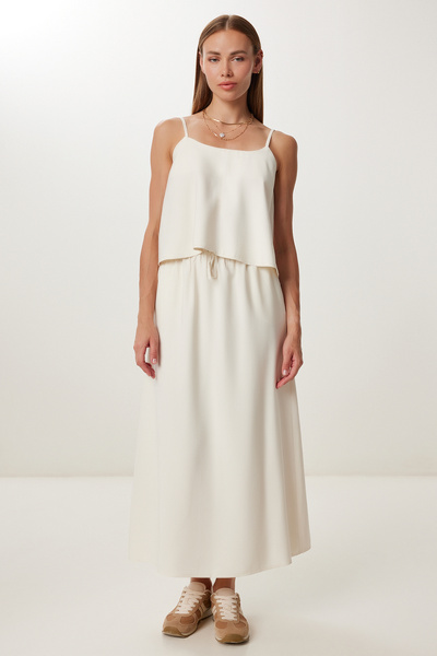 Lovelyİstanbul Linen Blouse Skirt Set Ldp0068 Cream