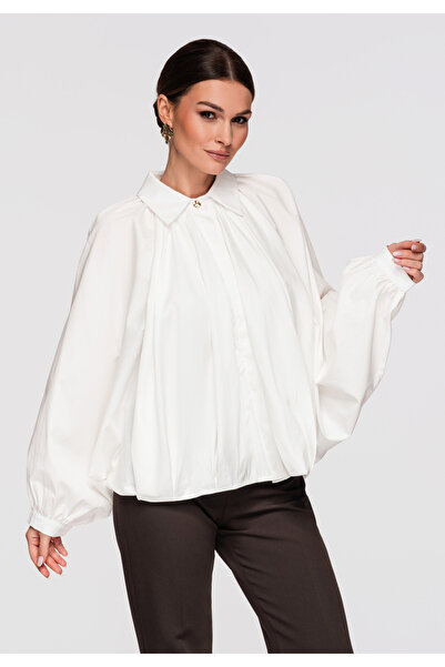 OMBRE Femei Cămașă Bumbac Largă OW-SH-E0006 Alb