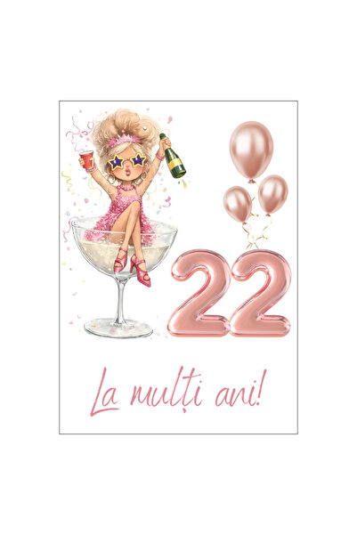 OEM 22nd birthday card, 13x18cm, with envelope, cardboard