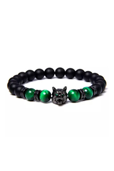 EFAYN.RO Men's bracelet, handmade, wolf head pendant, green, EFAYN