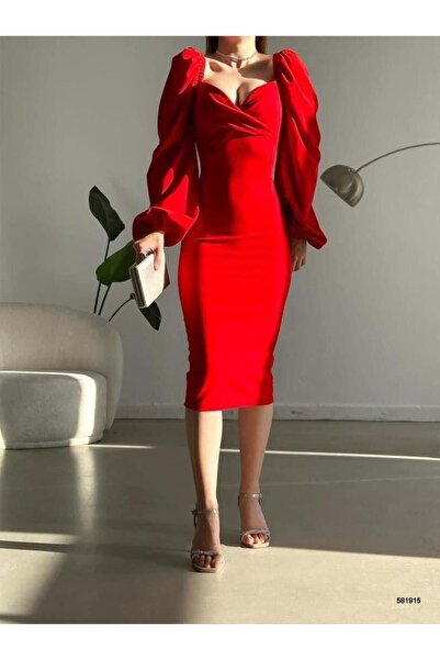 Modafeminen decolteu petrecut în V Mânecă tip balon Importată crep Material l...