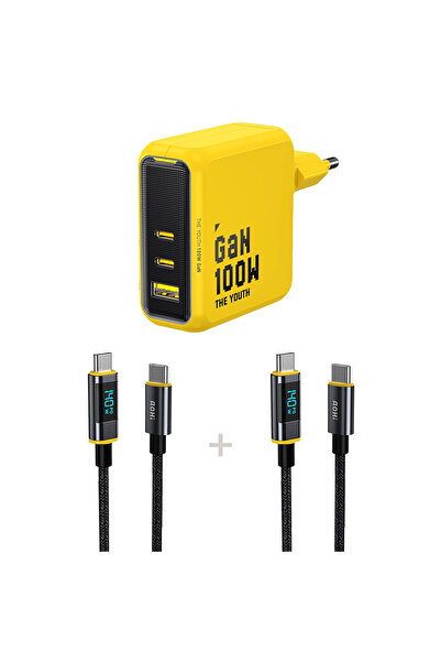 Aohi Youth 3 Portlu 100W Şarj Adaptörü, 2'li LED Ekranlı 140W Hızlı Şarj Kabl...