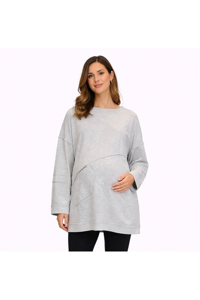 Desen Hamile Giyim Gri Fermuar Detaylı Hamile Tunik