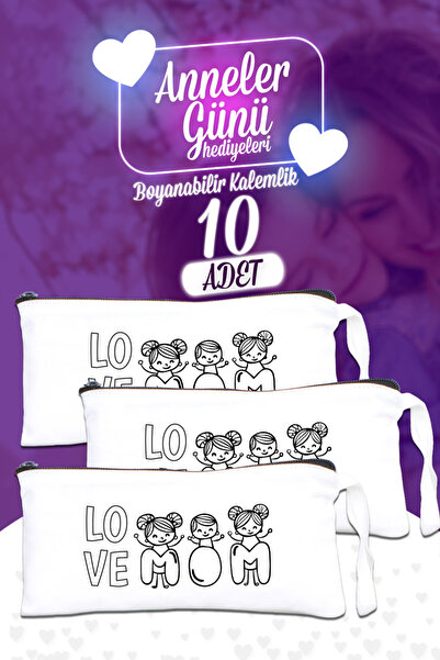 Pamusan Anneler Günü Boyanabilir Kalemlik Beyaz 21x10 cm | Love Mom 10 ADET