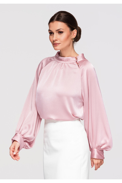 OMBRE Women's Elegant Blouse OW-TS-E0024 Voluminous Sleeves Light pink