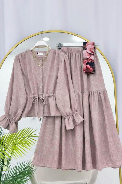 VOLT CLOTHİNG Linen Beli B Ruched Skirt Suit