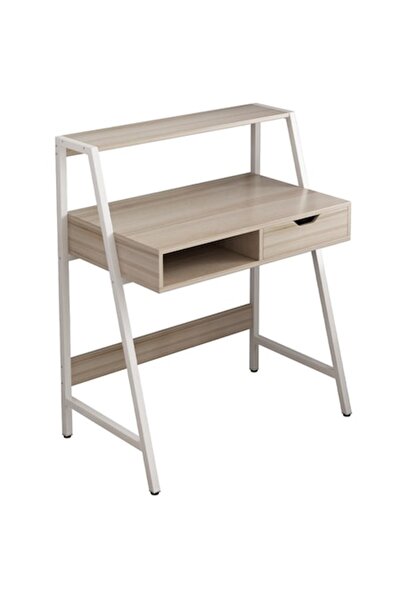 BADU Desk with Drawer and Shelves, Light Oak