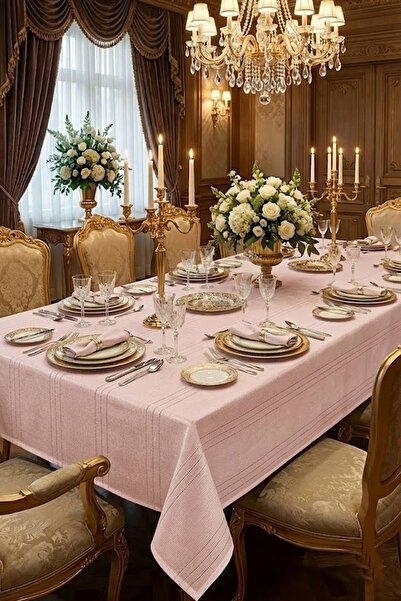 Çt Çeyizci Tekstil Colber Striped Tablecloth 160*220 cm Powder |   Stain Resi...