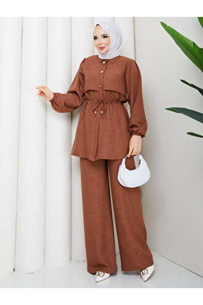 modapark.ist Women's Waist Tunneled Linen Pant Suit