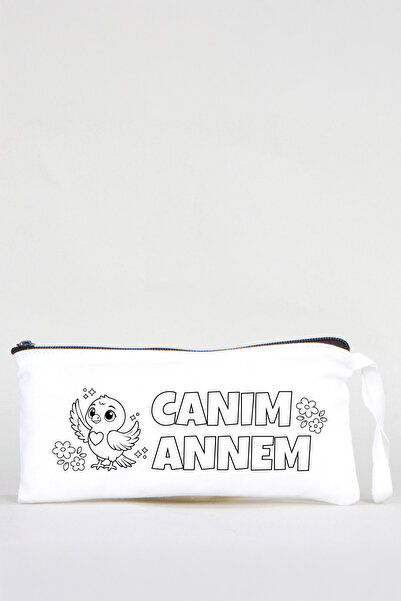Pamusan Anneler Günü Boyanabilir Kalemlik Beyaz 21x10 cm | Kuş Desenli Canım Annem 10 ADET