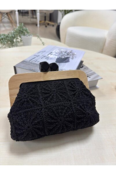 puffybagg MOTİFLİ AHŞAP BURSLU ÇANTA