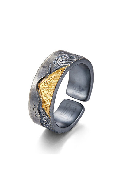 EFAYN.RO Unisex ring, special retro model, golden mountain theme, adjustable,...