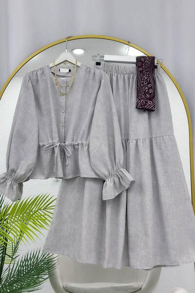 VOLT CLOTHİNG Linen Beli B Ruched Skirt Suit