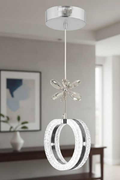 EY-EL TASARIM TEKLİ ALYANS KROM 3 RENK MODLU KRİSTAL TAŞLI LEDSARKIT AVİZE