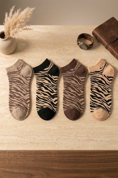 ÇORAP GROSS Kadın Soft 4'Lü Set Zebra Desenli Dikişsiz Penye Çorap