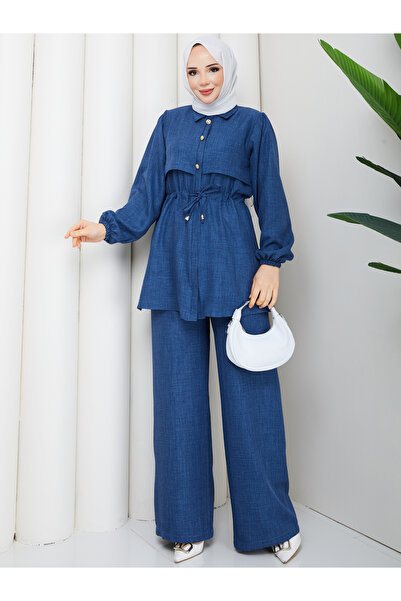 modapark.ist Women's Waist Tunneled Linen Pant Suit