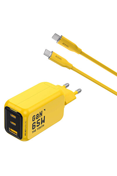 Aohi Youth 3 Portlu 65W Şarj Adaptörü, 140W Hızlı Şarj Kablosu Seti