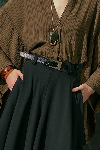 Manuka مشبك مربع سميك حزام أسود