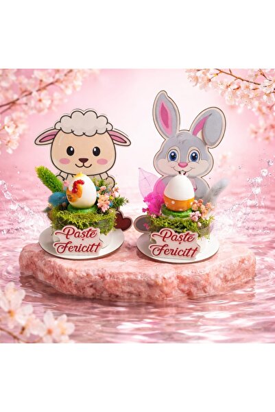 victiny Easter bunny and sheep ornaments decorated with candle and natural dr...