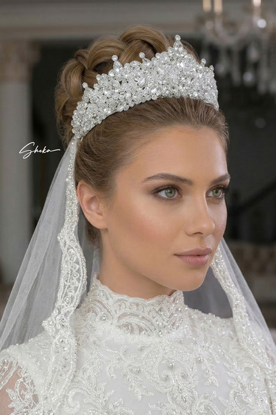 SHEKA Prenses Tacı, Gelin Tacı, Düğün Tacı, Parlak Kristal ve Boncuk İşlemeli...