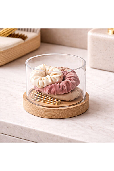 PLEXIROM Tube storage box with oak wood base ø10 x height 10 cm