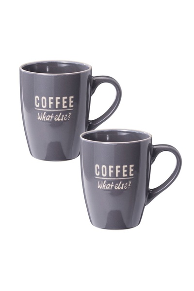 Excellent Houseware Комплект от 2 чаши, 340 мл, керамични, "КАФЕ – Какво друго?"