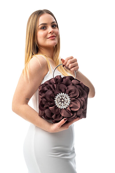 GUSTELLO ΒΑΛΕΝΤΙΝΑ |   Ασημί μεταλλική τσάντα λουλουδιών με λαβή D, βραδινό φ...