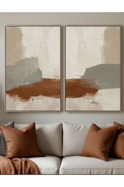 lawhat لوحة تجريدية تعكس دفء الألوان الترابية بتناغم راقٍ بين درجات البيج الن...