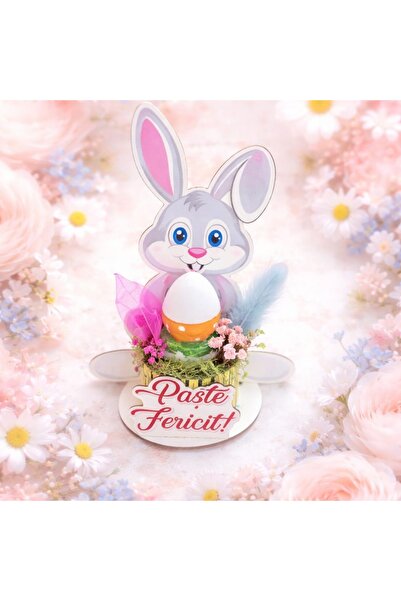 victiny Easter bunny ornament decorated with candle and natural dried flowers
