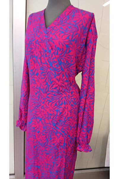 ShopxElbise Pembe Renk Yaprak Desenli Uzun Kadın Namaz Elbisesi
