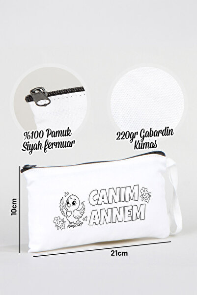 Pamusan Anneler Günü Boyanabilir Kalemlik Beyaz 21x10 cm | Kuş Desenli Canım Annem 10 ADET