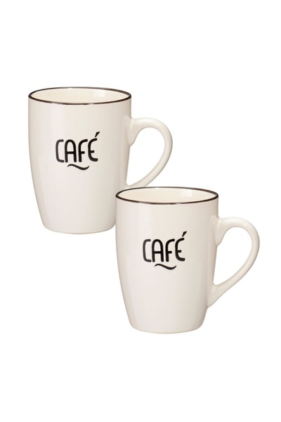 Excellent Houseware Комплект от 2 чаши, 340 мл, керамични, дизайн CAFÉ