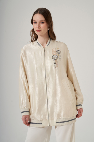 Nuss Stone Embellished Detail Cap Jacket 6038 Ecru