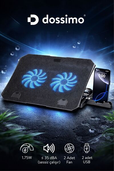 Dossimo Nitro 2 Fanlı Işıklı Telefon Tutuculu USB Çoklayıcı Notebook Soğutucu...