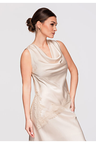 OMBRE Femei Bluză Satin Elegantă OW-TS-E0030 Bej