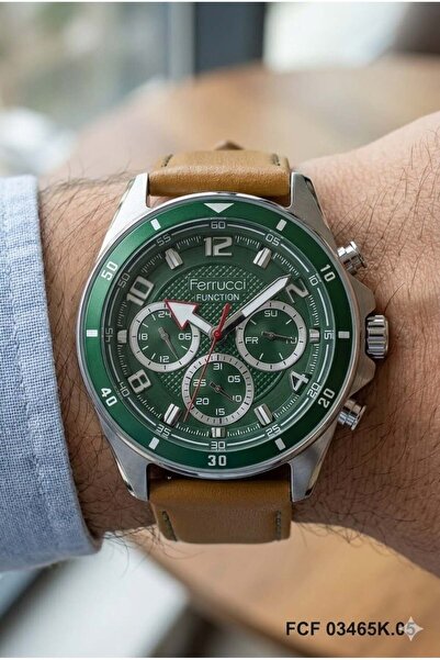 Ferrucci Silver Round Case Men's Wristwatch |   44 mm Steel Case, Light Brown...