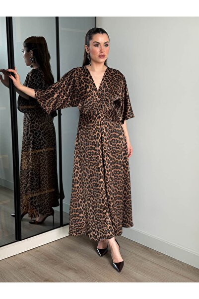 ROUPAS COLLECTİON Leopar Full Saten Elbise