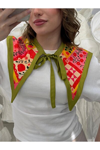 Luminos Butik Women's Green Tie-Detail Patterned Collar Shoulder Scarf Yk005