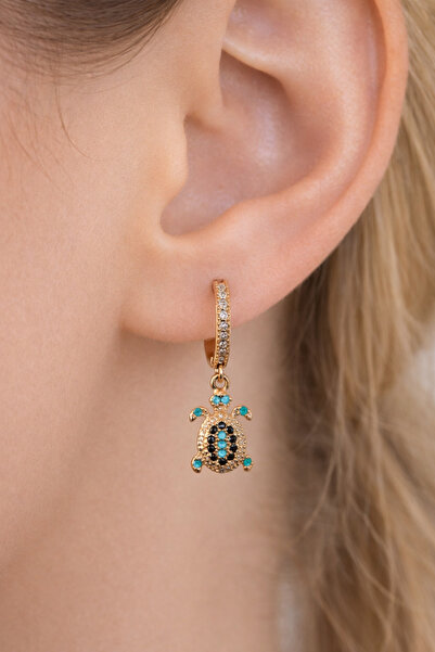 Sacce Scarves&Accessories Zircon Stone Turtle Charm Hoop Earrings – Minimal E...