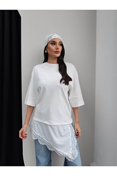 ESRAHELVACI Crew Neck Lace Detail Tshirt