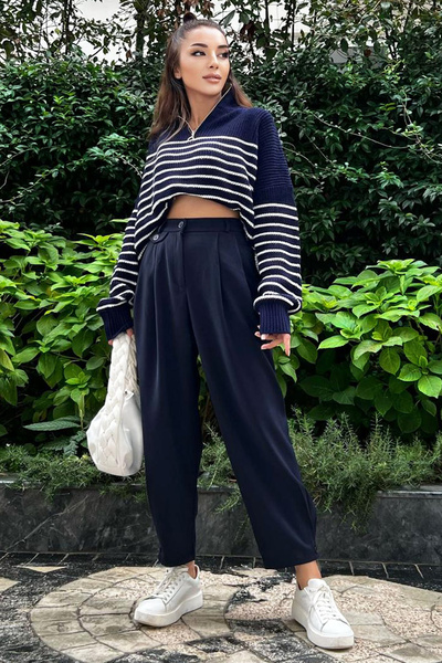 Modamesta Siyah Premium Paça Düğme Detaylı Kumaş Pantolon