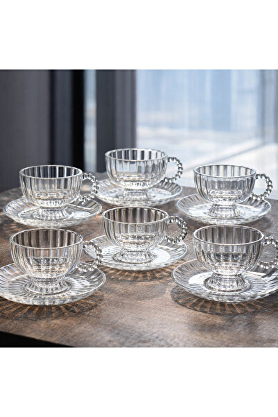sahane & bazaar 6’lı Çay Kahve Fincan Takımı Cam Fincan Seti Şeffaf Renk