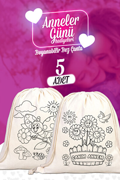 Pamusan Boyanabilir Canım Annem İp Büzgülü Sırt Bez Çanta - 35x40cm - Uğurböc...