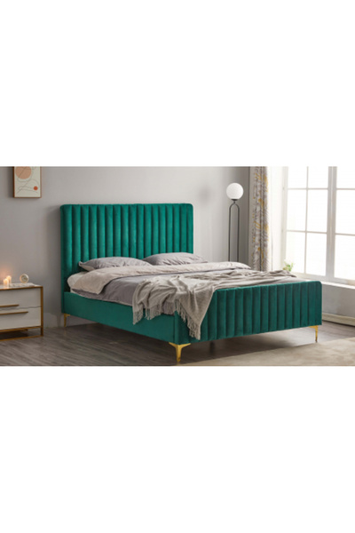 MarketMob Pat Melissa 180x200 cm tapițat cu catifea verde închis, cu somieră ...