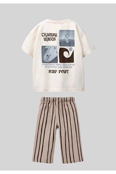 Monila Αγόρι Παιδικό Σετ Παντελόνι και Μπλούζα Εκρού με τύπωμα Παντελόνι jogger