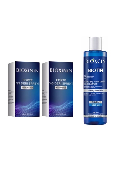 Bioxinin Forte %5 Deri Spreyi 2 Adet + bıotın Şampuan 300 Ml