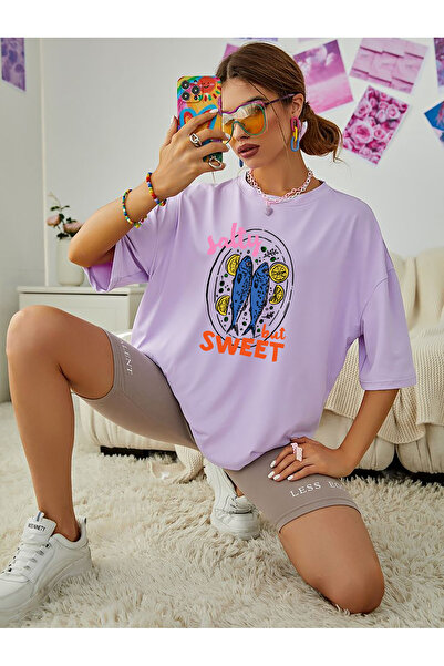 SUNFREE TREND PINTEREST MIX cu imprimeu supradimensionat guler rotund Tricou ...