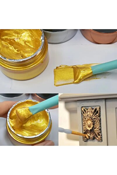 Yuka ALTIN-GOLD 3 ADET Metalik Sedefli ve Vernikli Su Bazlı Akrilik Boyalar 1...